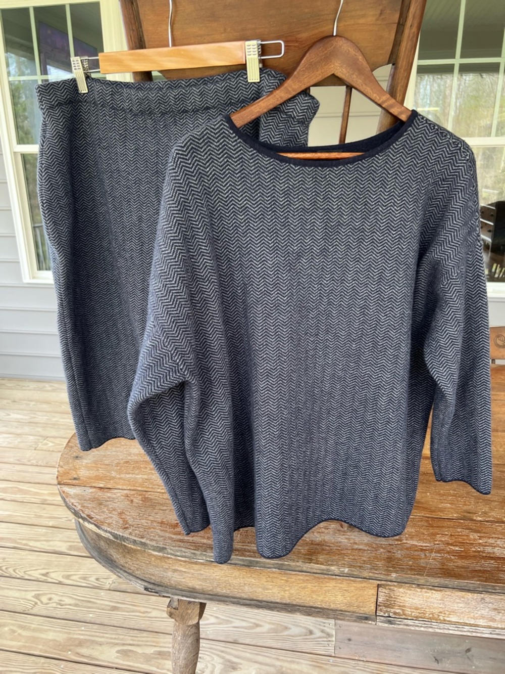 J Jill Wearever Collection 2 Piece Skirt Set Knit Gray Herringbone Comfy Size 1X